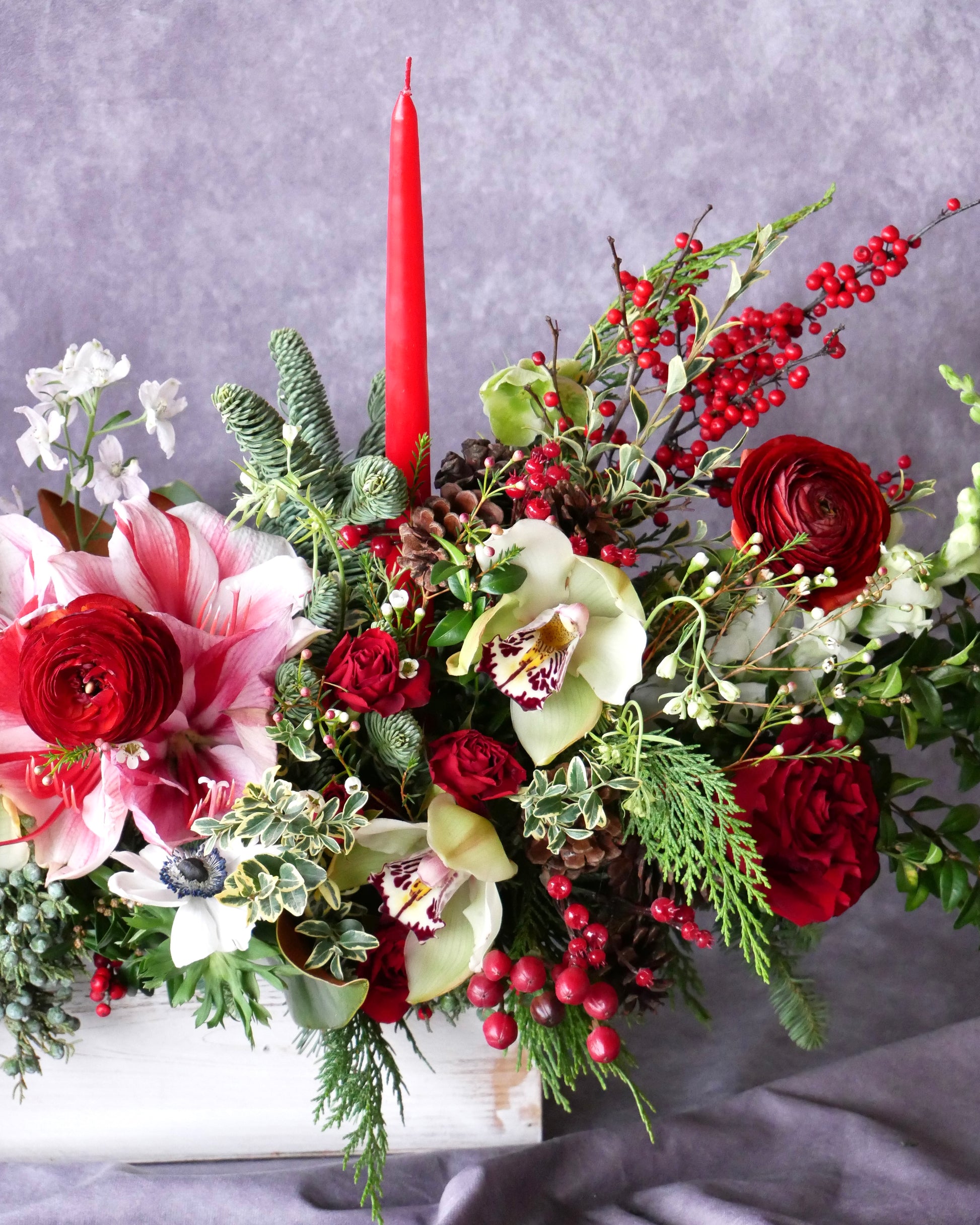 Christmas Flowers, Christmas flower arrangement, Flower delivery in Boston, Flower delivery in Quincy, Quincy florist, Boston Florist, Same-Day Delivery, Christmas Centerpiece