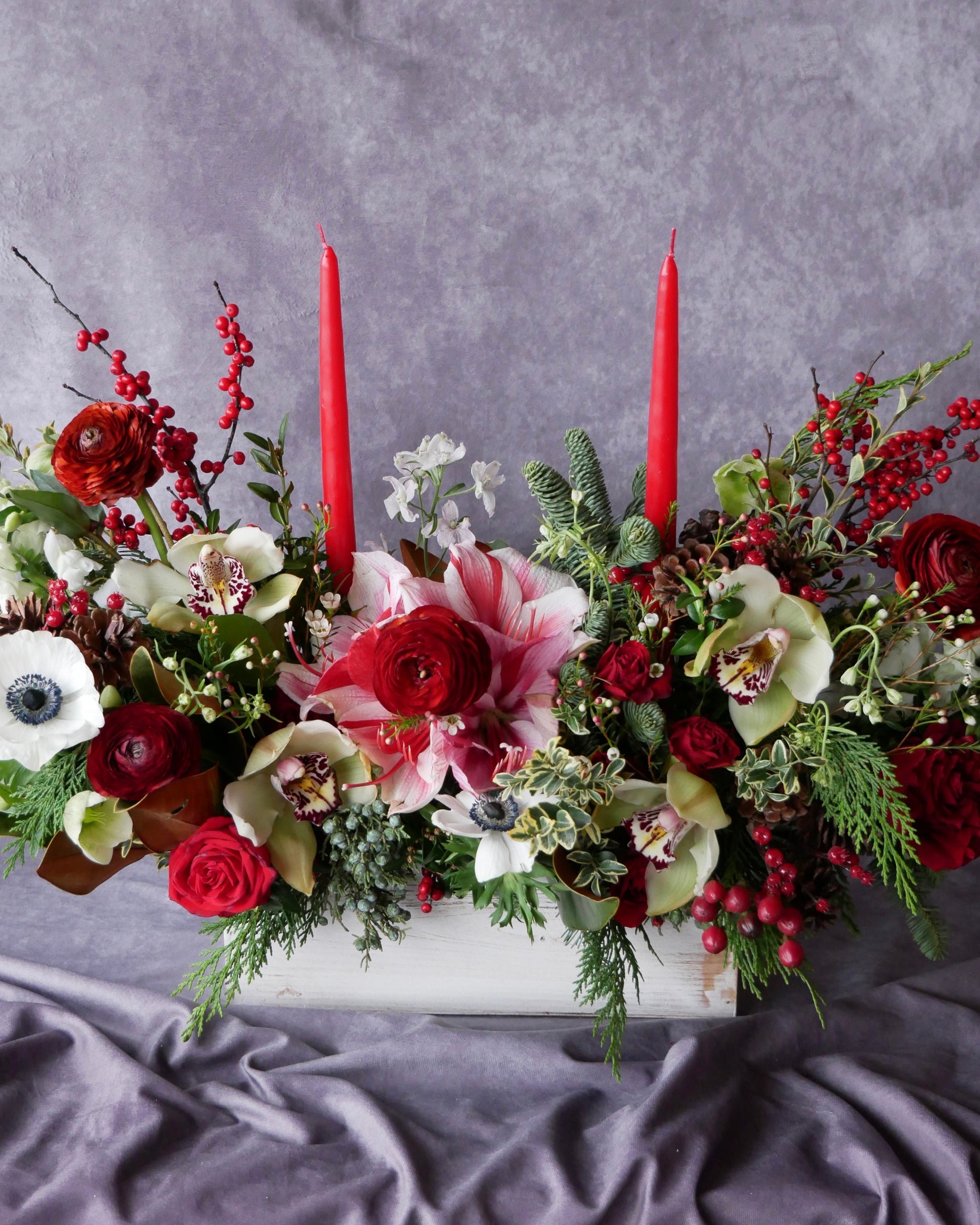 Christmas Flowers, Christmas flower arrangement, Flower delivery in Boston, Flower delivery in Quincy, Quincy florist, Boston Florist, Same-Day Delivery, Christmas Centerpiece