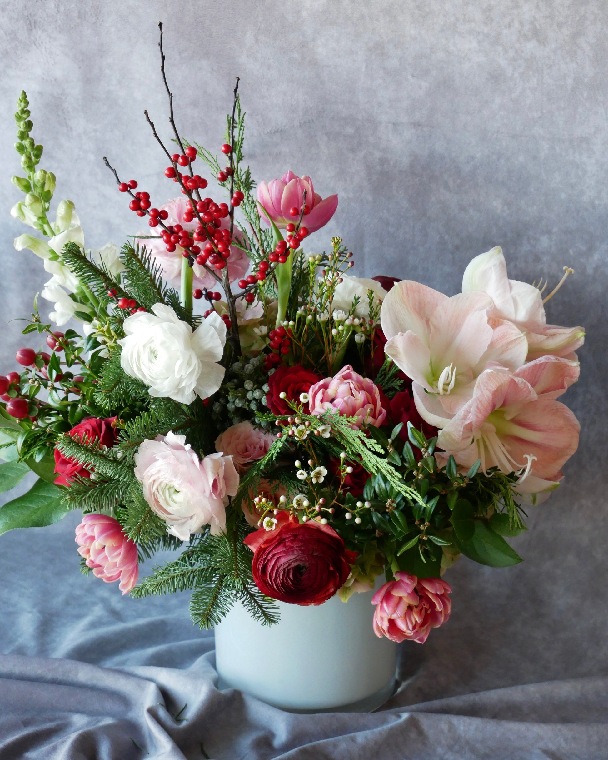 Christmas Flowers, Christmas flower arrangement, Flower delivery in Boston, Flower delivery in Quincy, Quincy florist, Boston Florist, Same-Day Delivery, Christmas Centerpiece