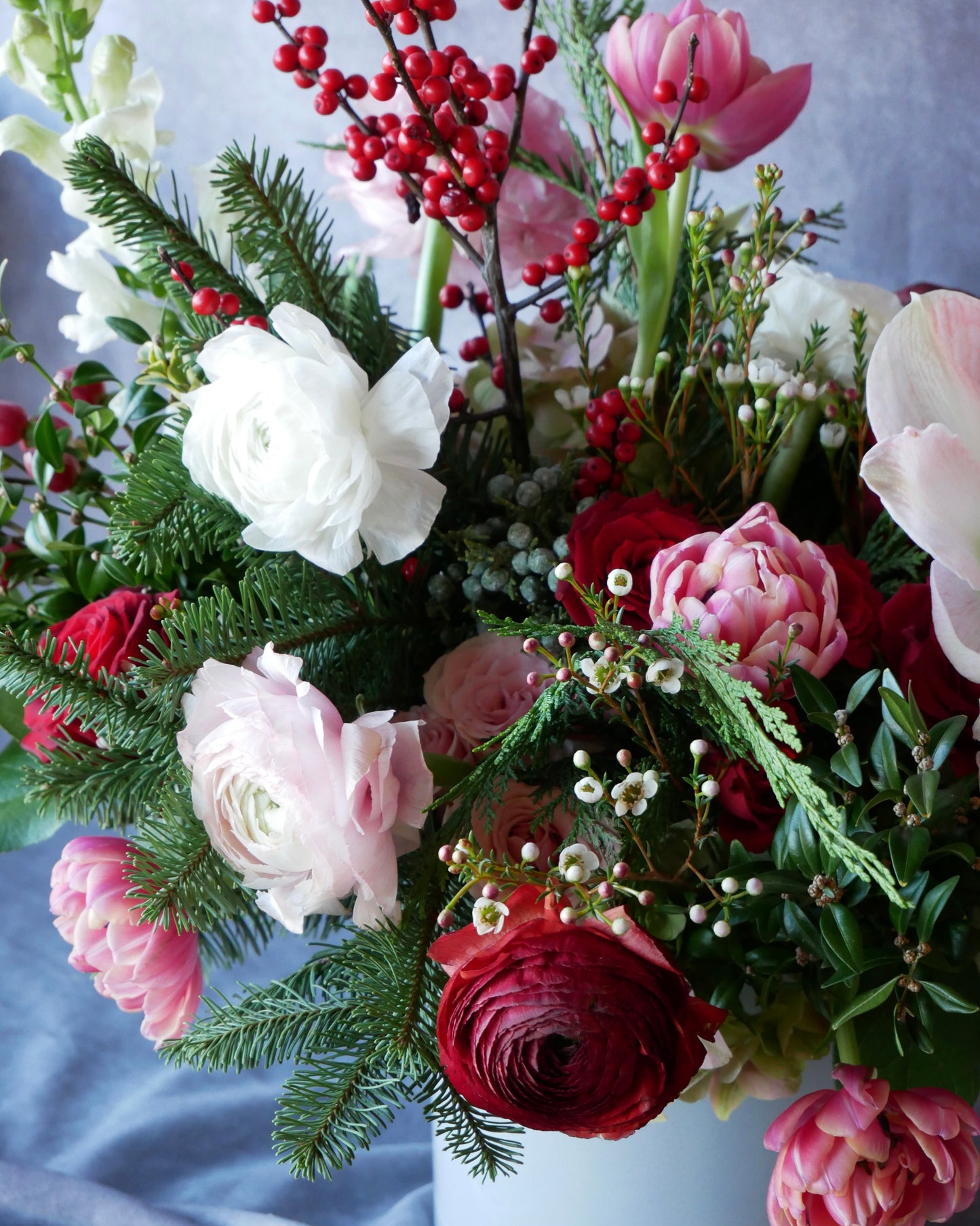 Christmas Flowers, Christmas flower arrangement, Flower delivery in Boston, Flower delivery in Quincy, Quincy florist, Boston Florist, Same-Day Delivery, Christmas Centerpiece