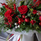 Christmas Flowers, Christmas flower arrangement, Flower delivery in Boston, Flower delivery in Quincy, Quincy florist, Boston Florist, Same-Day Delivery, Christmas Centerpiece, Flowers in a Hat Box, Hat Box Flower Arrangement