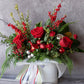 Christmas Flowers, Christmas flower arrangement, Flower delivery in Boston, Flower delivery in Quincy, Quincy florist, Boston Florist, Same-Day Delivery, Christmas Centerpiece, Flowers in a Hat Box, Hat Box Flower Arrangement