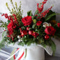 Christmas Flowers, Christmas flower arrangement, Flower delivery in Boston, Flower delivery in Quincy, Quincy florist, Boston Florist, Same-Day Delivery, Christmas Centerpiece, Flowers in a Hat Box, Hat Box Flower Arrangement