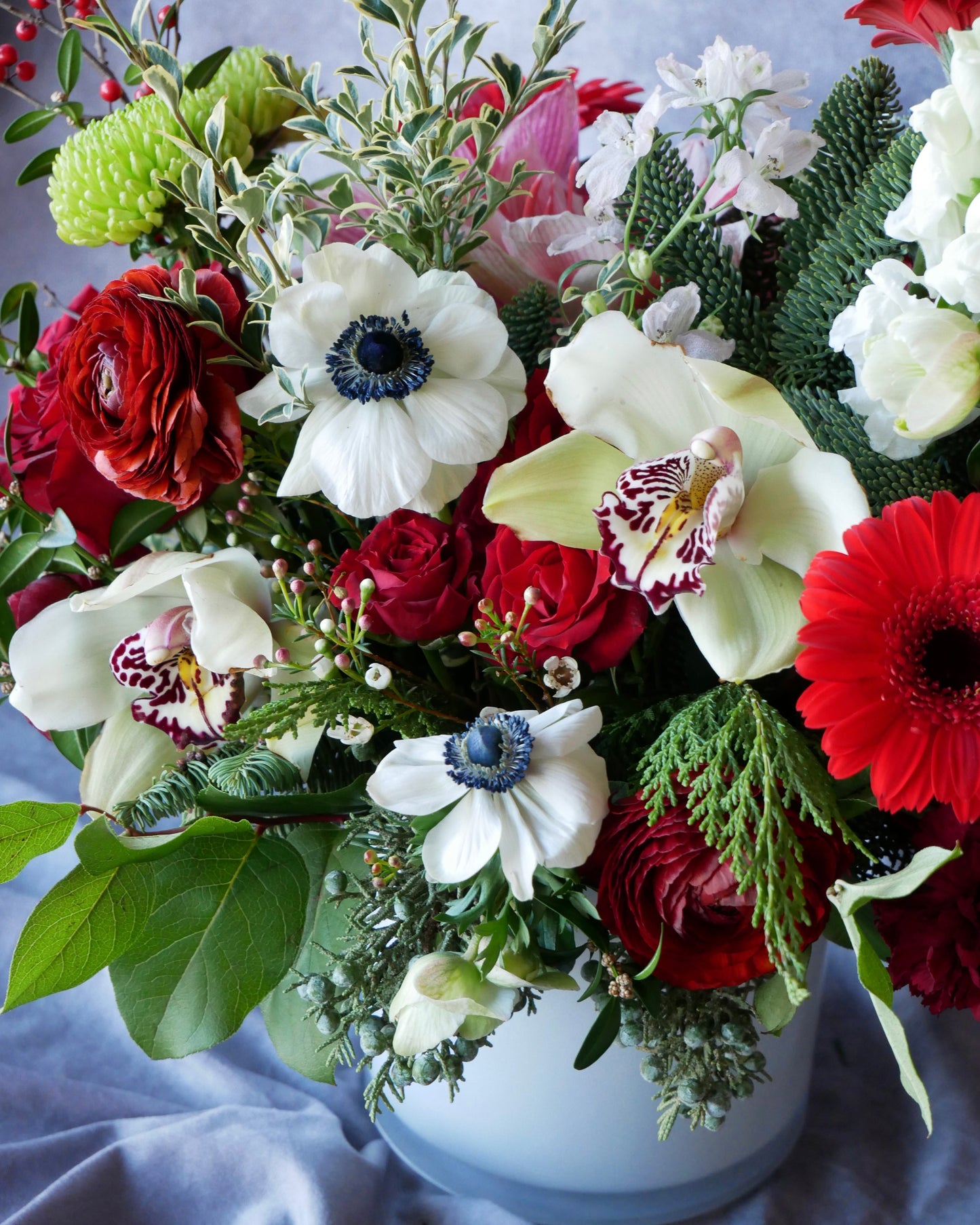 Christmas Flowers, Christmas flower arrangement, Flower delivery in Boston, Flower delivery in Quincy, Quincy florist, Boston Florist, Same-Day Delivery, Christmas Centerpiece